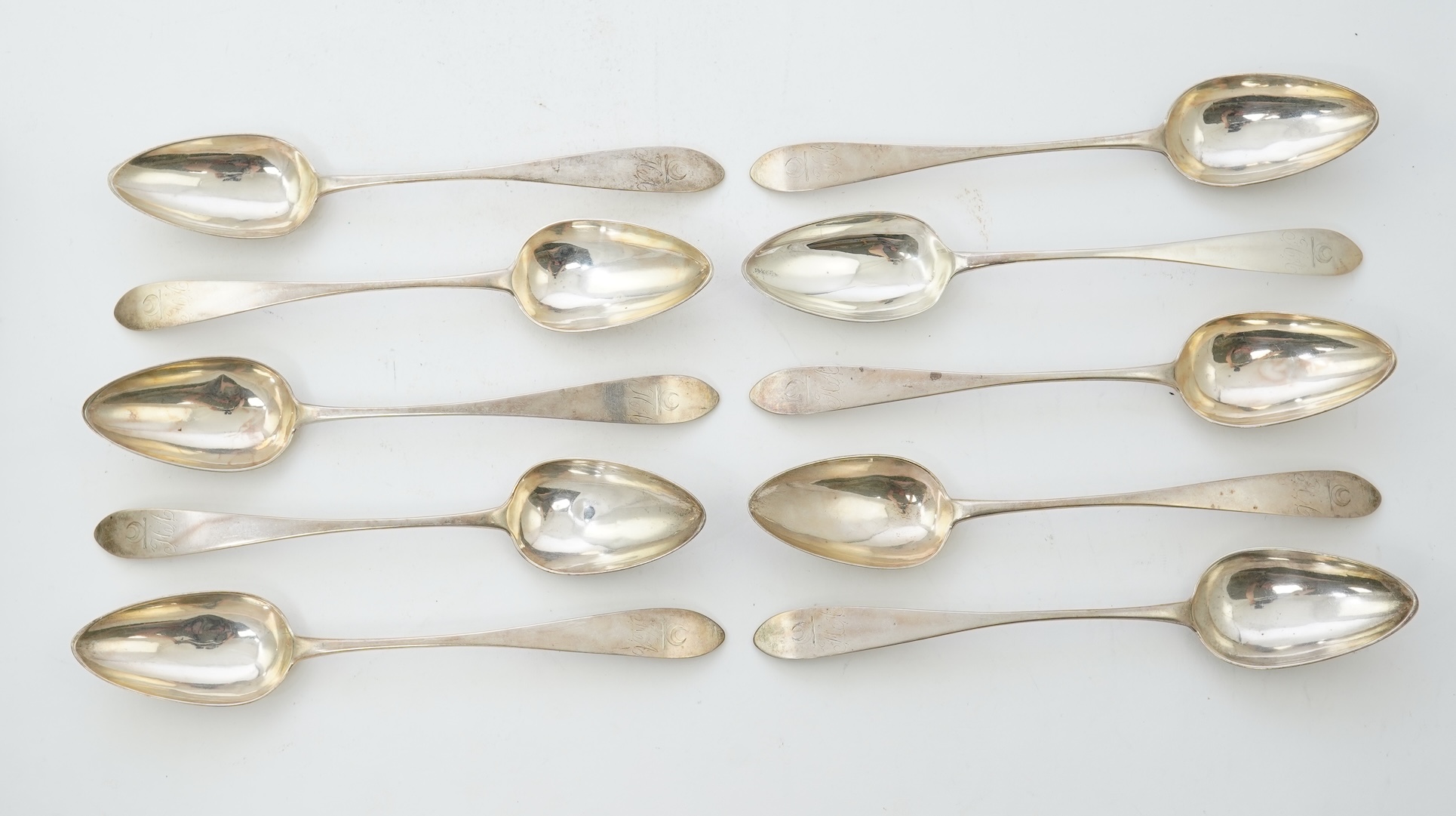 A set of ten mid 19th century Scottish provincial silver Celtic tip tablespoons, by Robert Keay II